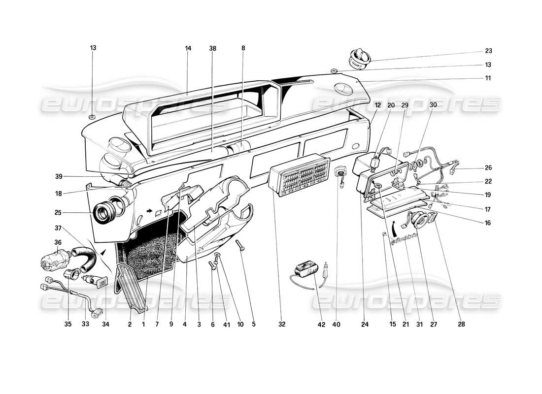 Ferrari Mondial 3.2 QV (1987) Instruments Panel Parts Diagram