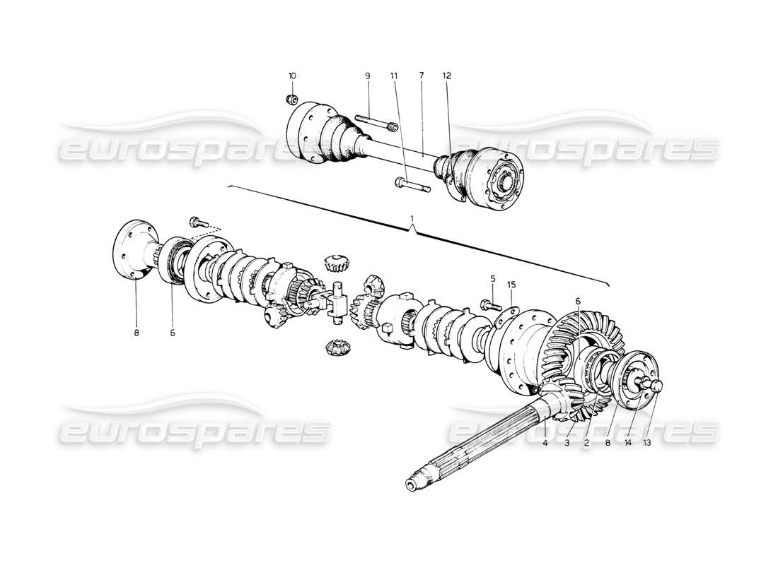 Ferrari 512 BB Differential & Axle Shafts Parts Diagram