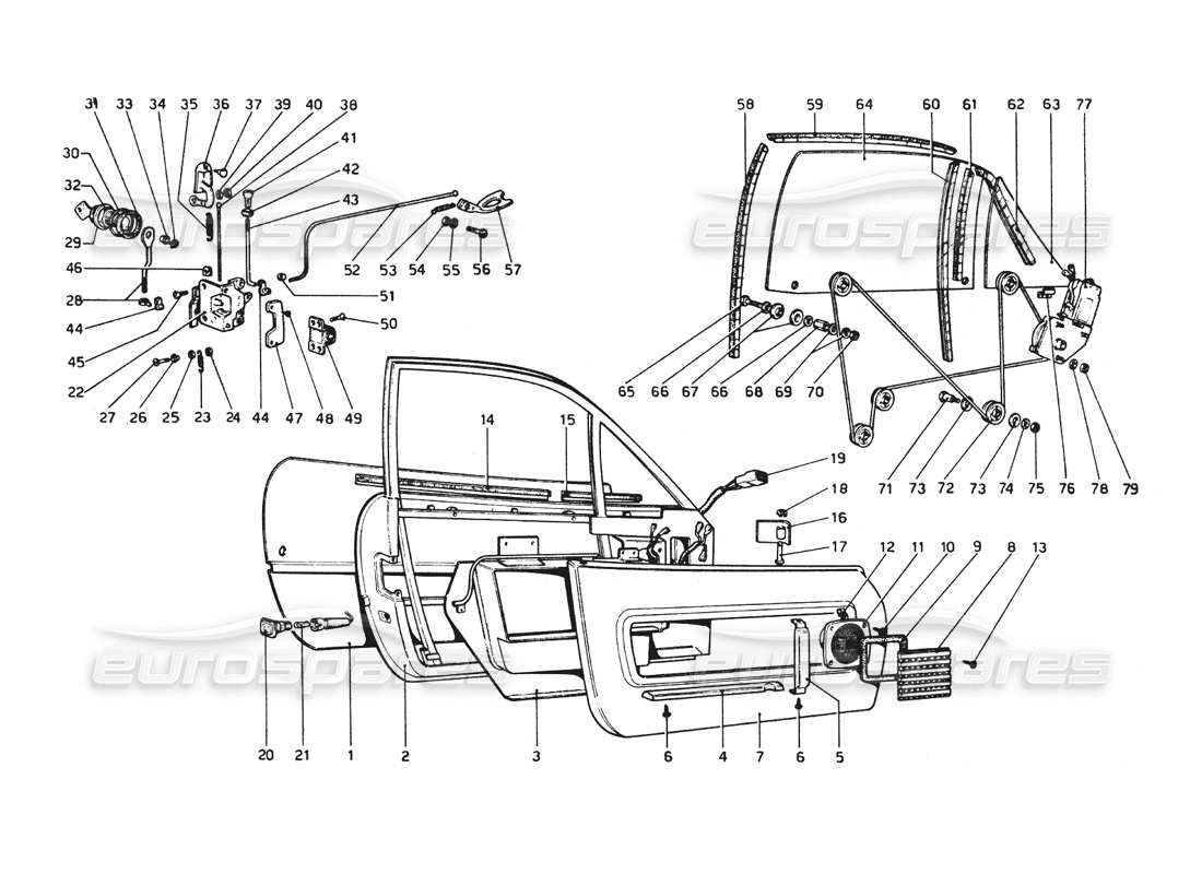 Ferrari 512 BB Doors Parts Diagram