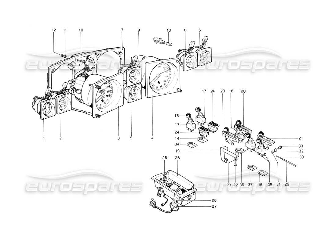 Ferrari 512 BB Instruments and Accessories Parts Diagram