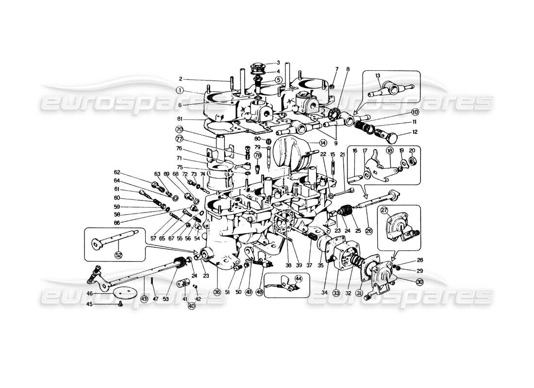 Ferrari 365 GT4 Berlinetta Boxer Weber Carburettors (40 IF 3C 1-2-3-4) Parts Diagram