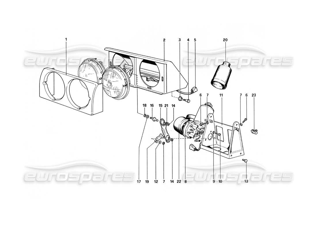Ferrari 512 BBi Headlights Lifting Device Parts Diagram