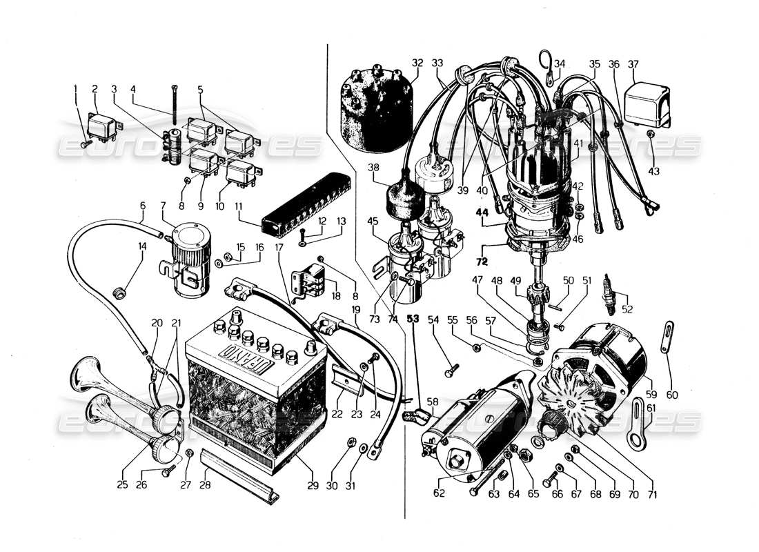 a part diagram from the lamborghini urraco parts catalogue