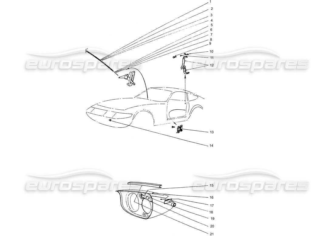a part diagram from the ferrari 365 gtb4 daytona (coachwork) parts catalogue