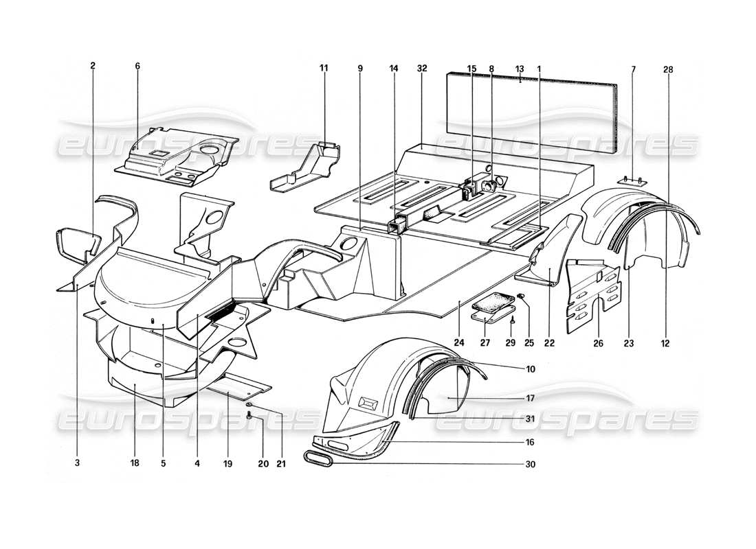a part diagram from the ferrari 512 bbi parts catalogue