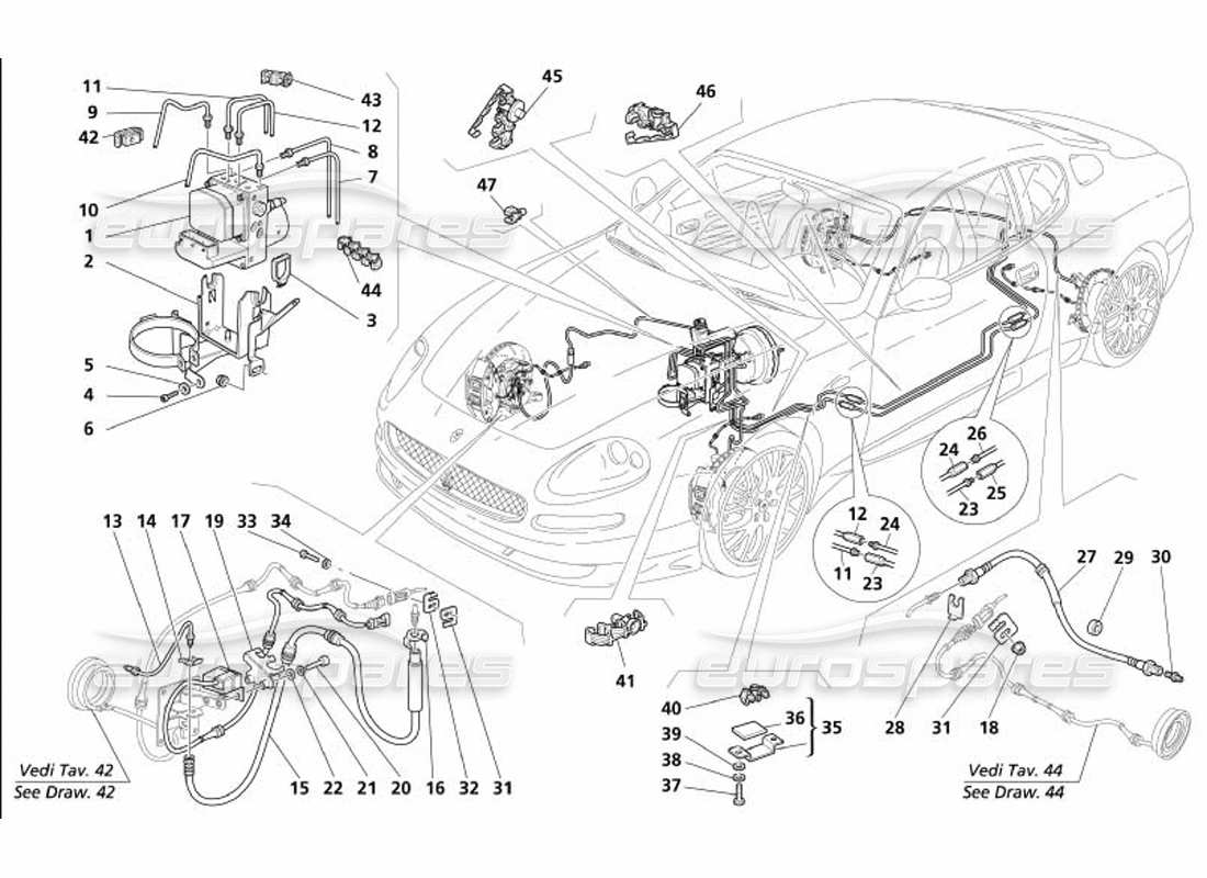 maserati 4200 gransport (2005) braking system -not for gd- parts diagram