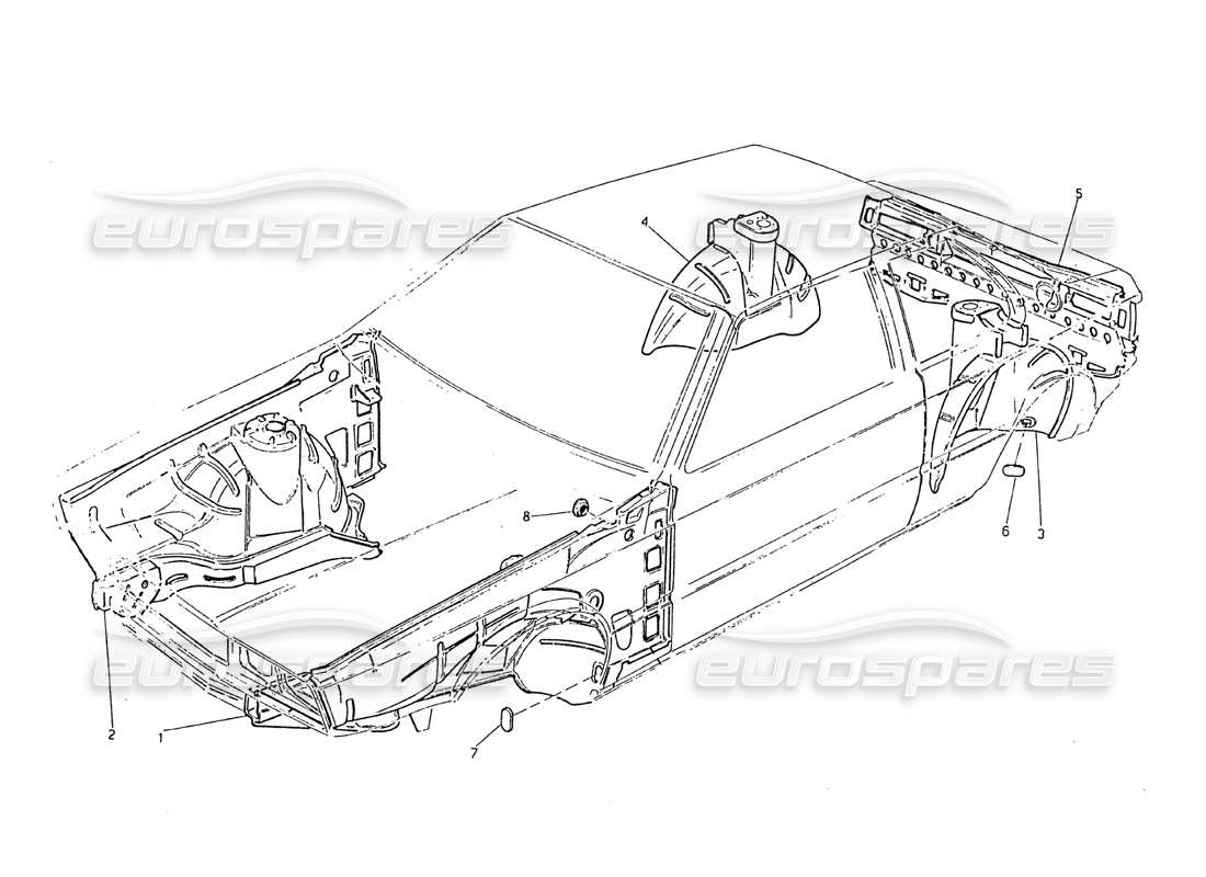 maserati biturbo 2.5 (1984) body shell - inner parts parts diagram