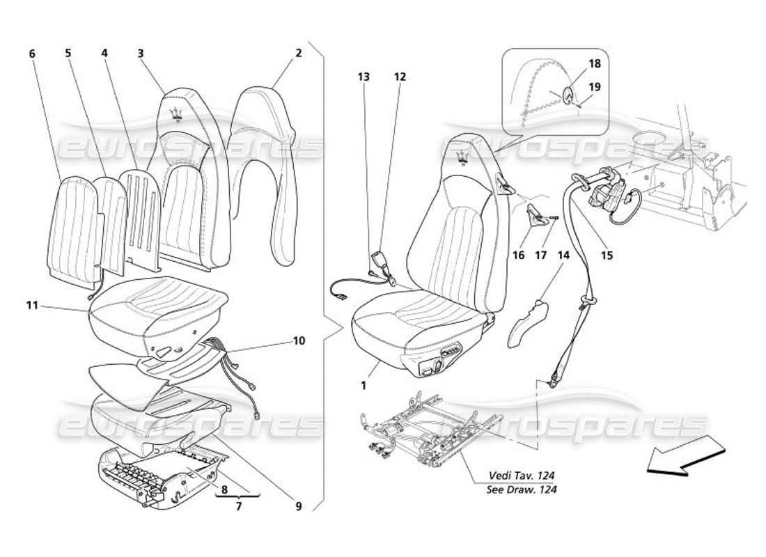 maserati 4200 spyder (2005) elecrical seat-safety belts part diagram