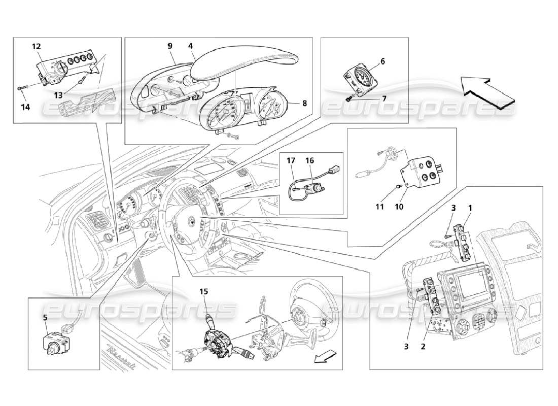 maserati qtp. (2006) 4.2 dashboard services parts diagram