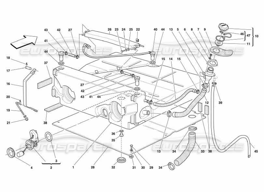 ferrari 550 barchetta fuel tank -not for usa and cdn- parts diagram