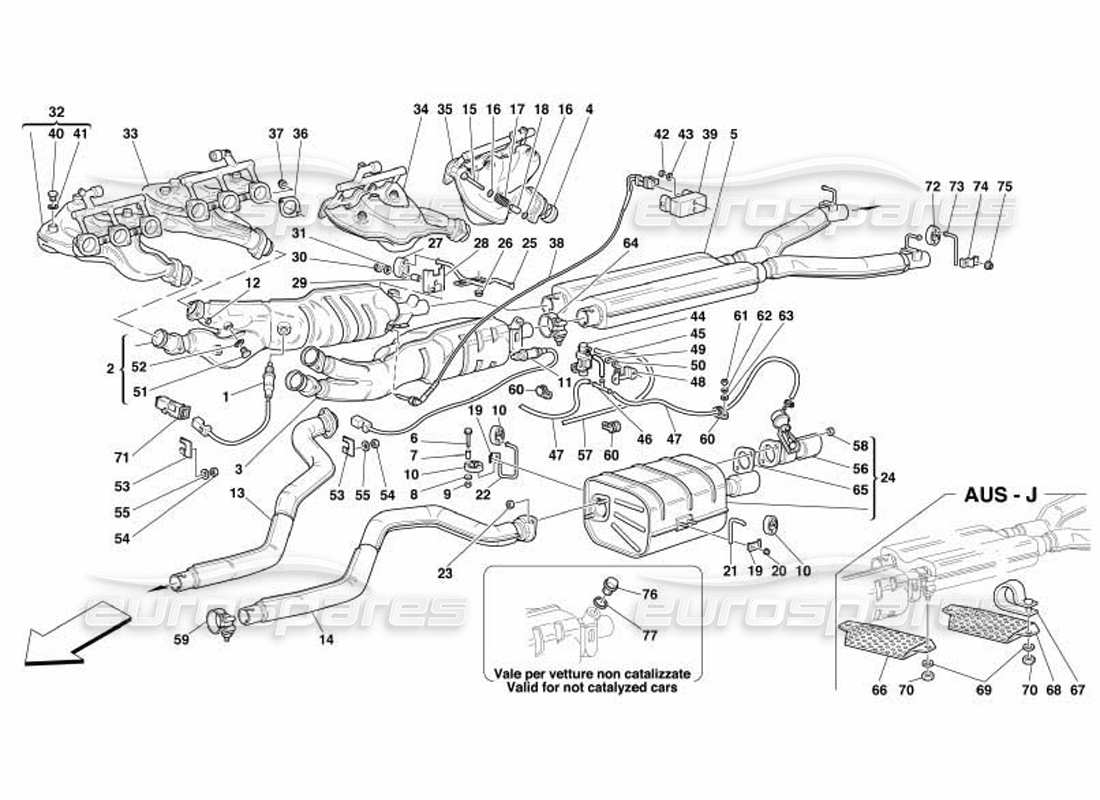 ferrari 550 barchetta exhaust system part diagram