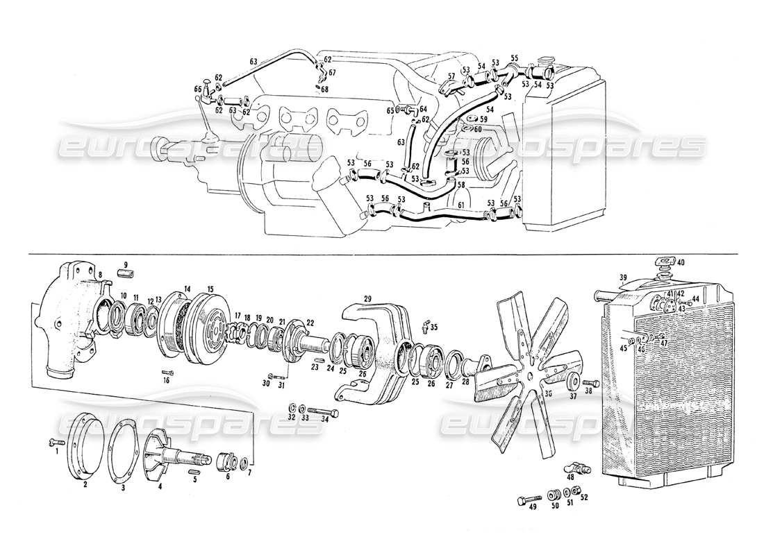 maserati mistral 3.7 water pump and fan parts diagram