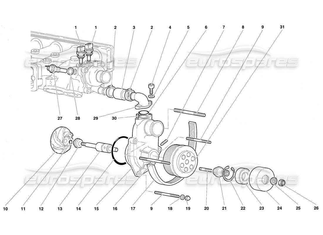 lamborghini diablo vt (1994) water pump parts diagram