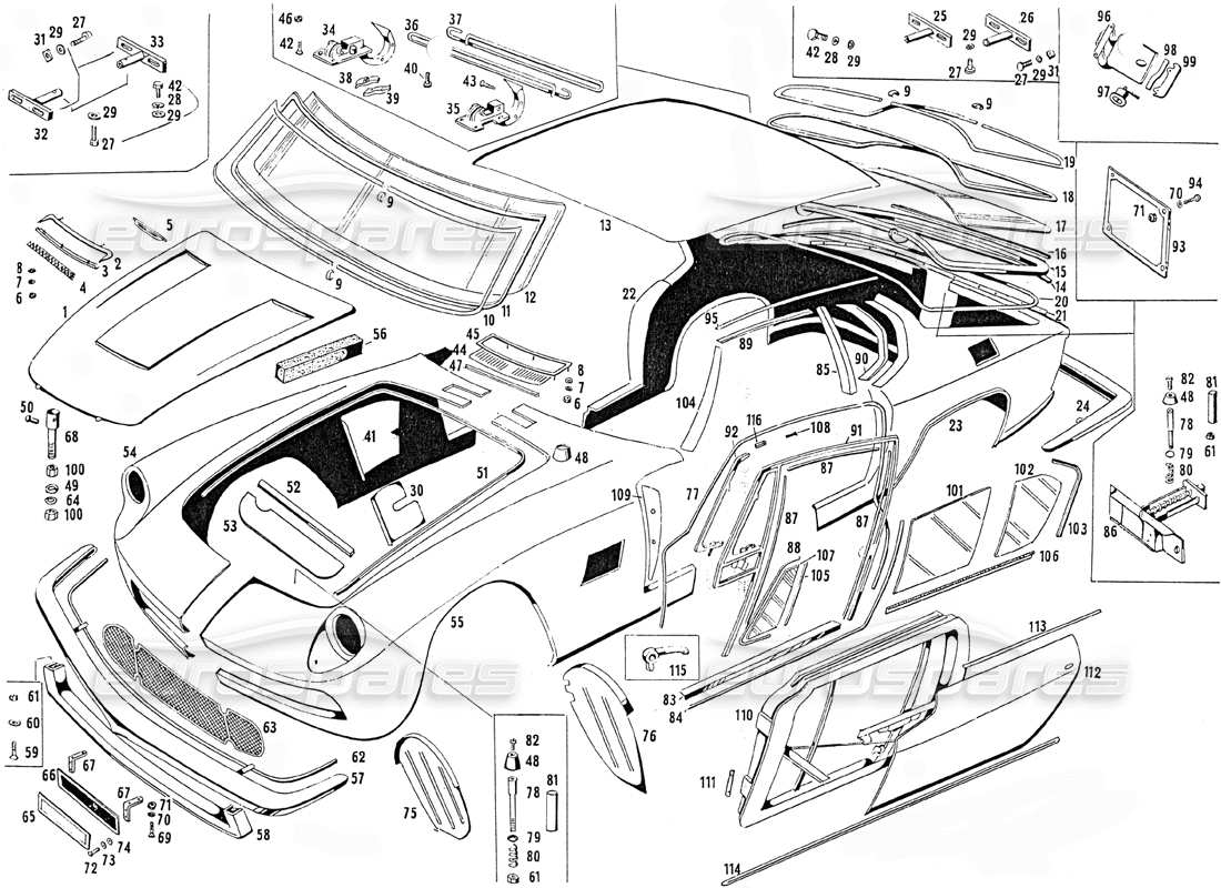 maserati mistral 3.7 body shell - coupe parts diagram