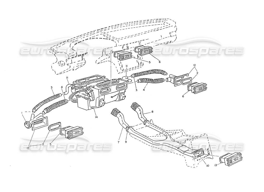 maserati ghibli 2.8 (non abs) dashboard and console ventilation parts diagram