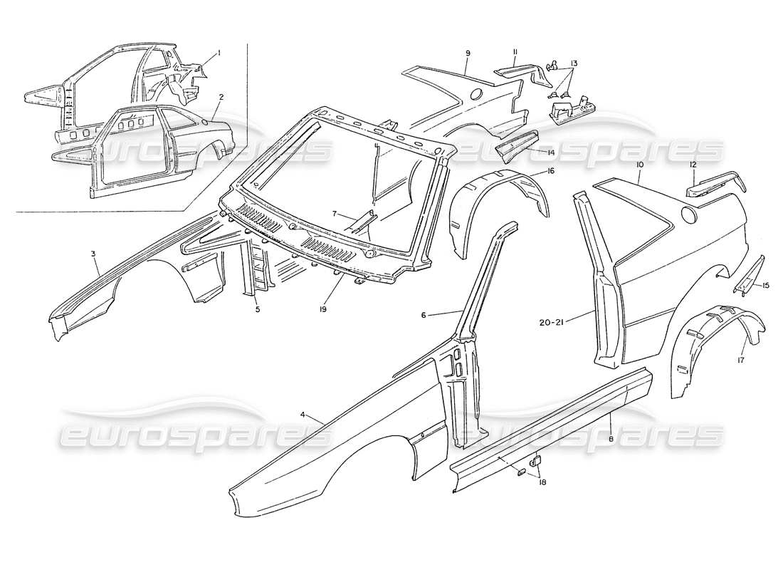 maserati ghibli 2.8 (non abs) bodywork-external panels part diagram