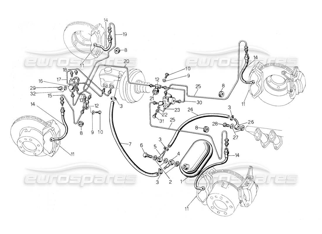 lamborghini countach 5000 s (1984) brake system parts diagram