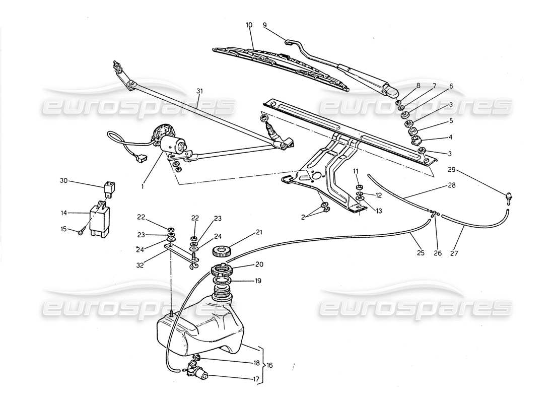 maserati 2.24v windshield wiper - washer part diagram