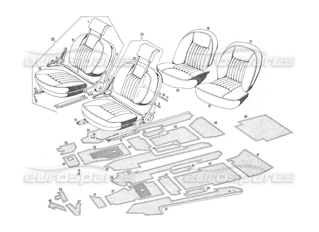 maserati indy 4.2 seats and upholstery parts diagram