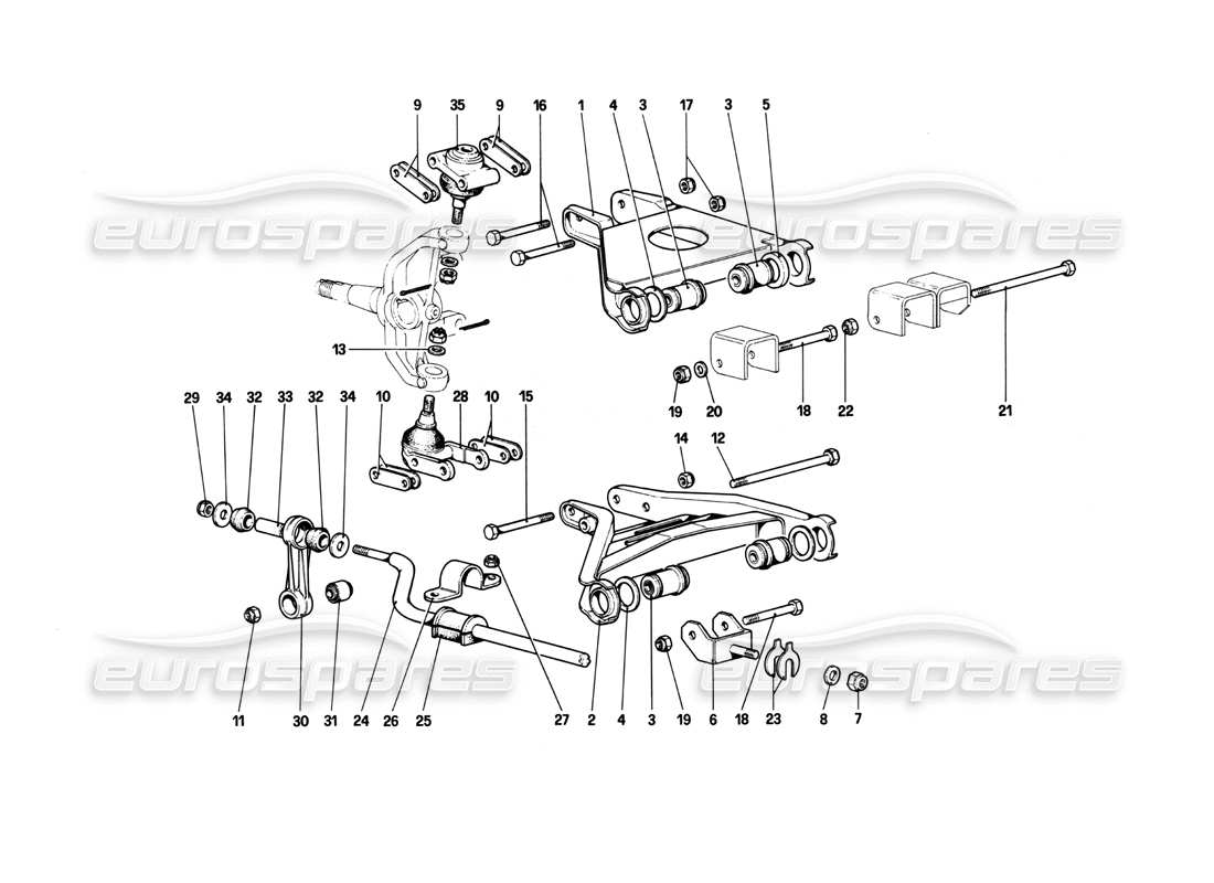 ferrari 208 turbo (1982) front suspension - wishbones parts diagram