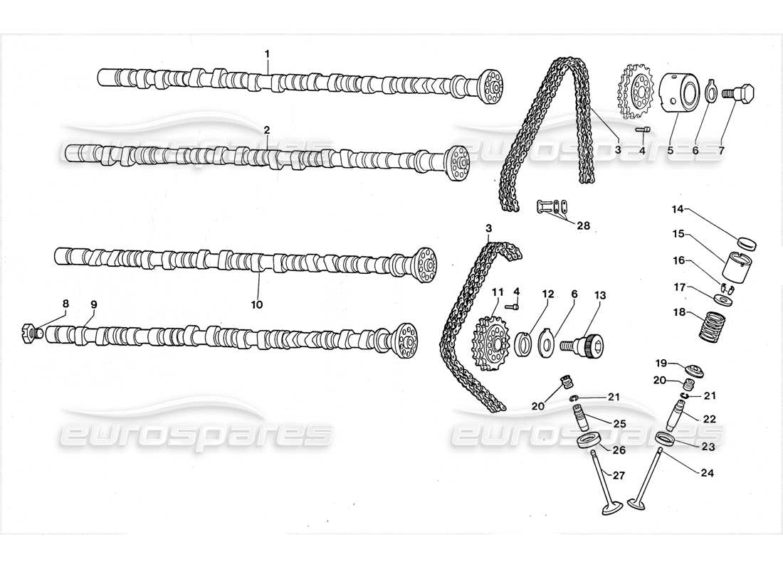 lamborghini lm002 (1988) camshafts and valves part diagram