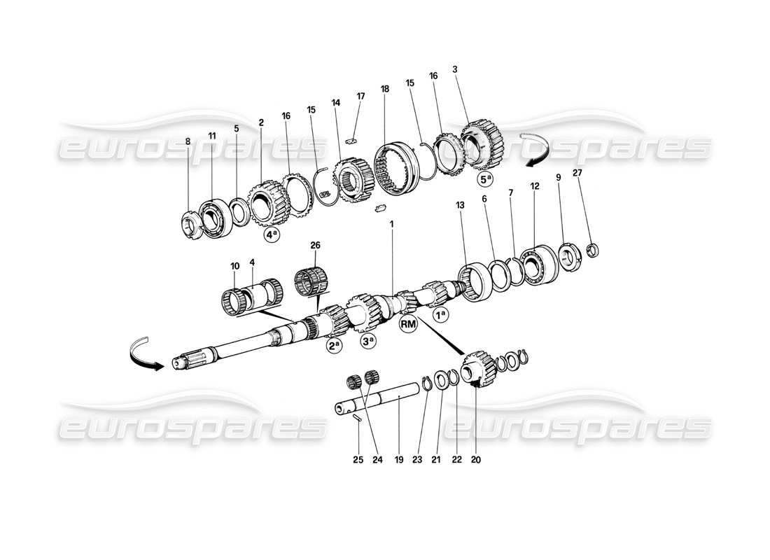 ferrari 208 turbo (1982) main shaft gears part diagram