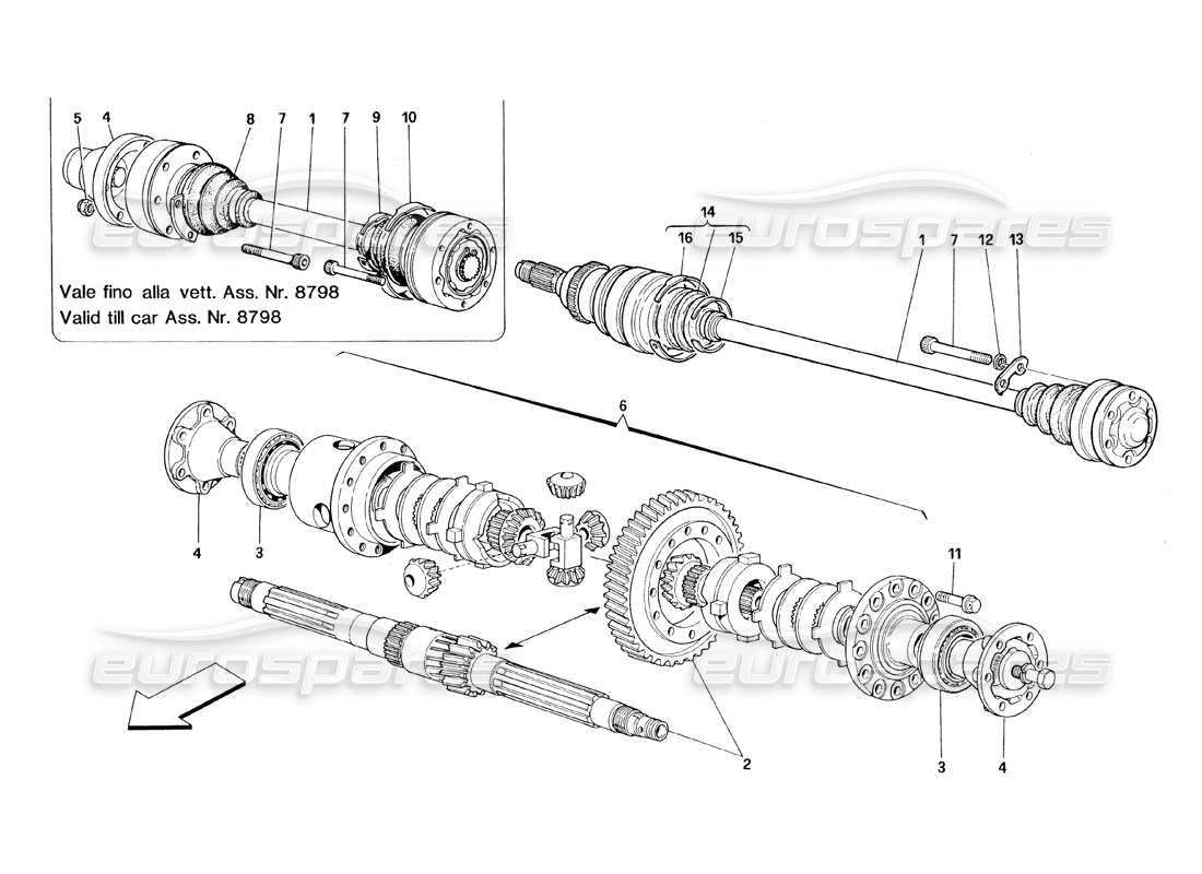 ferrari 348 (1993) tb / ts differential & axle shafts part diagram