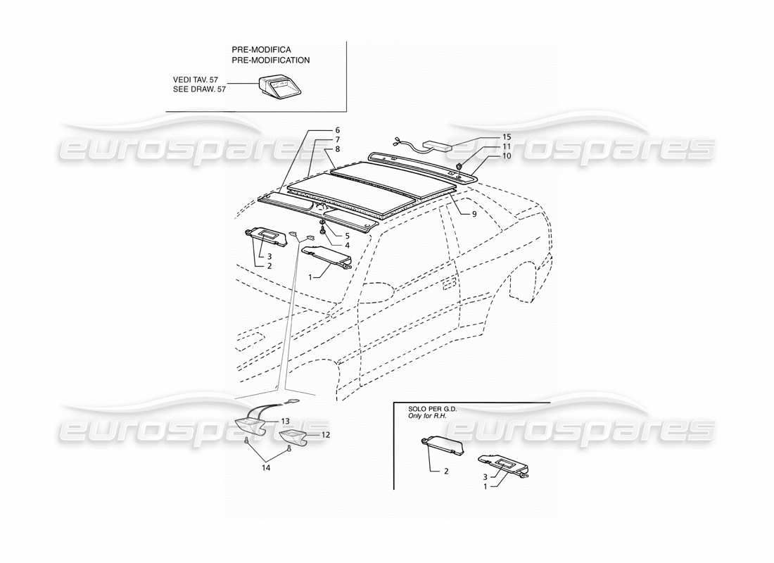 maserati ghibli 2.8 gt (variante) inner trims: roof parts diagram