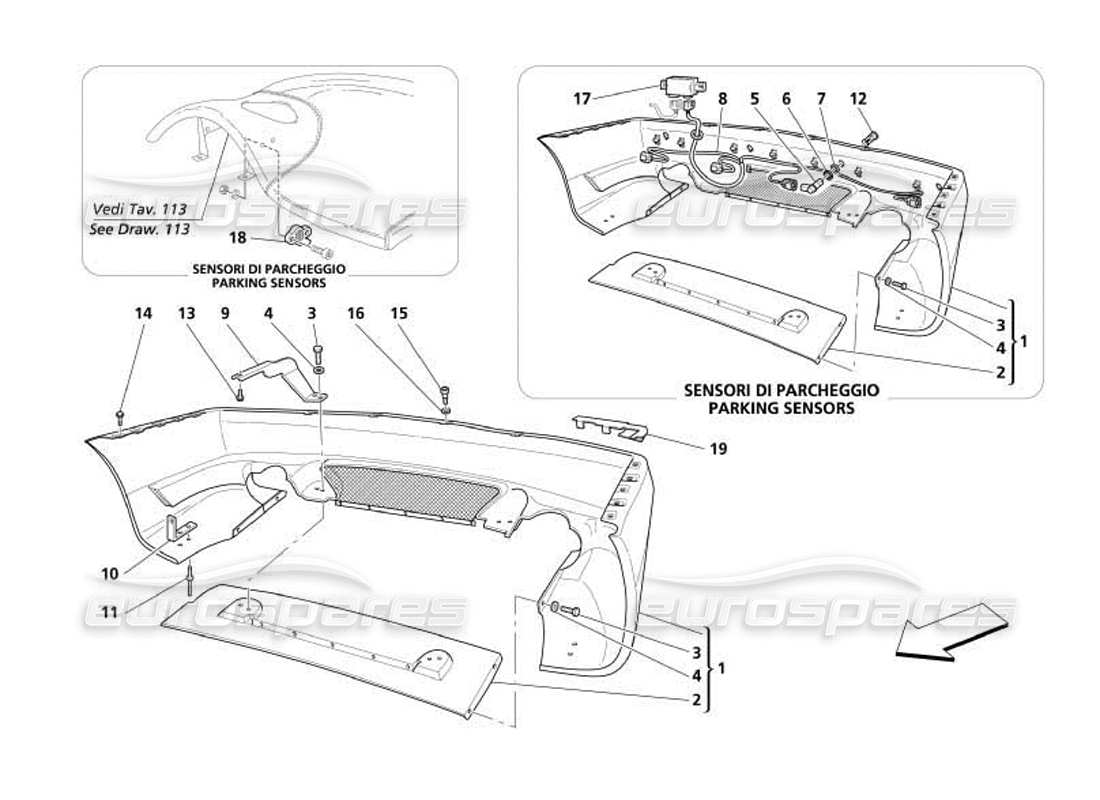 maserati 4200 coupe (2005) rear bumper parts diagram