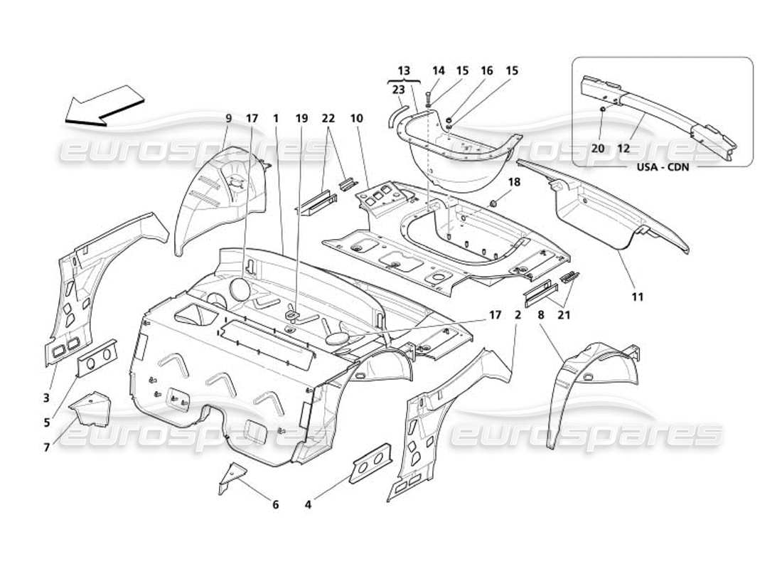 maserati 4200 spyder (2005) rear structure part diagram