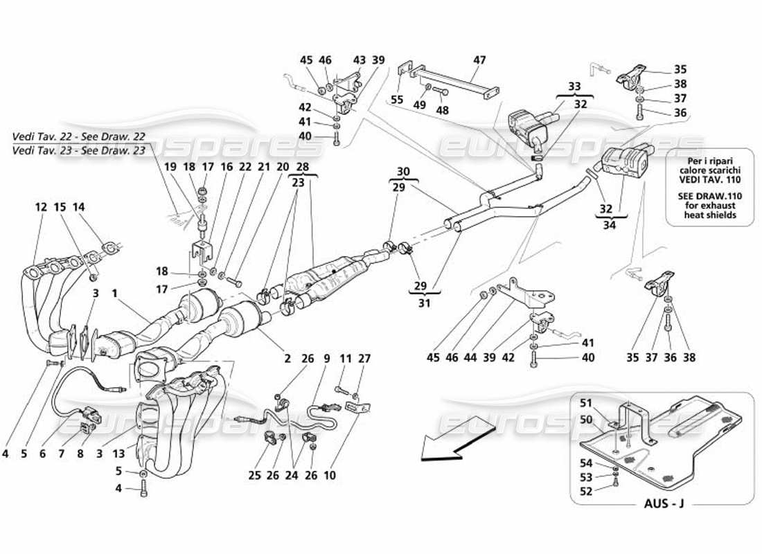 maserati 4200 spyder (2005) exhaust system part diagram