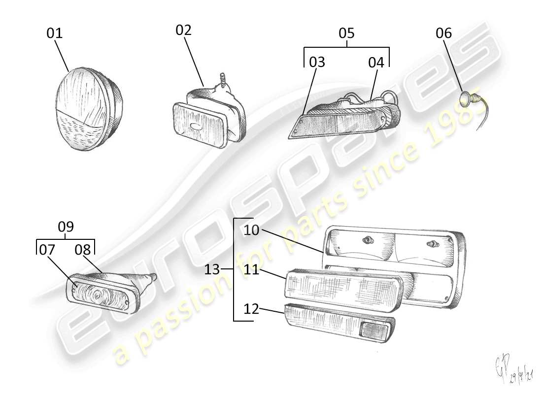 lamborghini urraco p300 front and rear lights part diagram