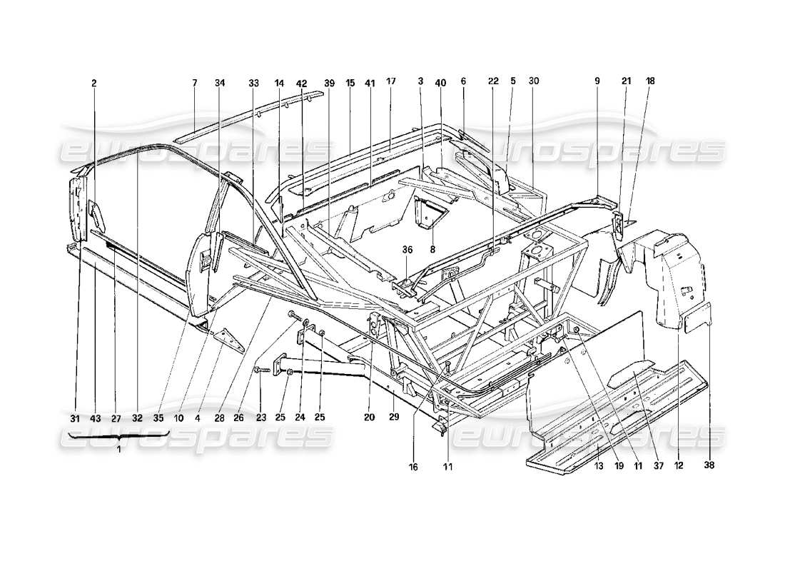 ferrari mondial 3.2 qv (1987) body shell - inner elements - 3.2 mondial coupe part diagram