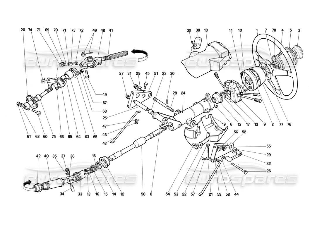 ferrari testarossa (1990) steering column (until car no. 75995) parts diagram