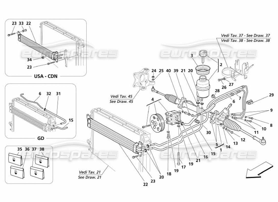 maserati 4200 spyder (2005) steering box part diagram