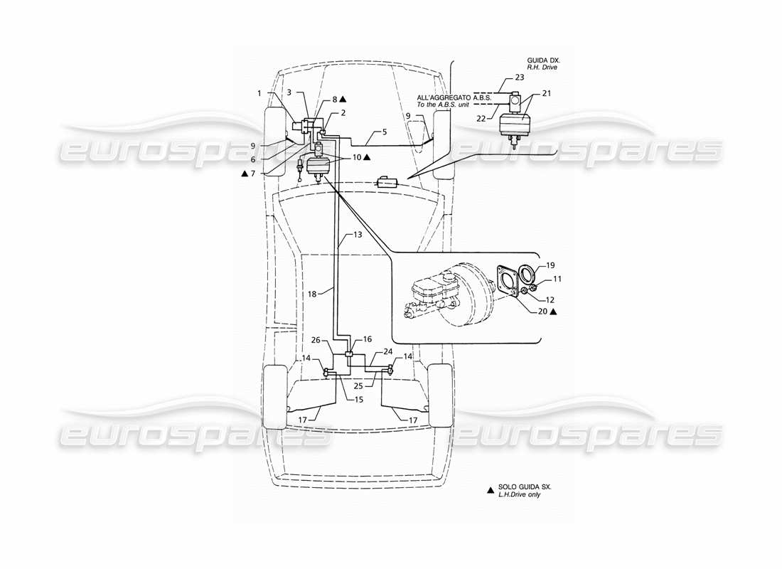 maserati ghibli 2.8 gt (variante) abs hydraulic brake lines parts diagram