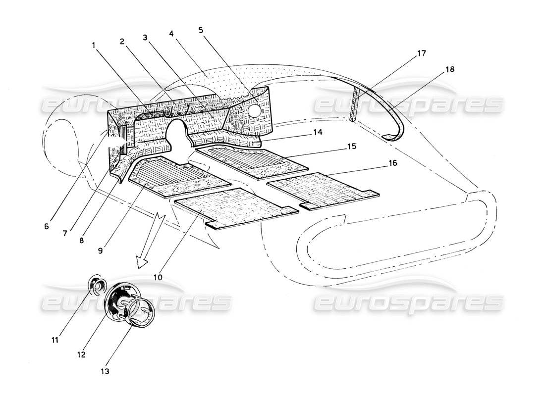 ferrari 206 gt dino (coachwork) cabin carpets part diagram