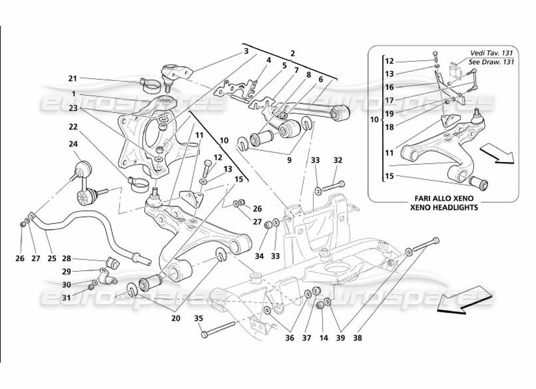 maserati 4200 gransport (2005) front suspension - wishbones and stabilizer bar parts diagram