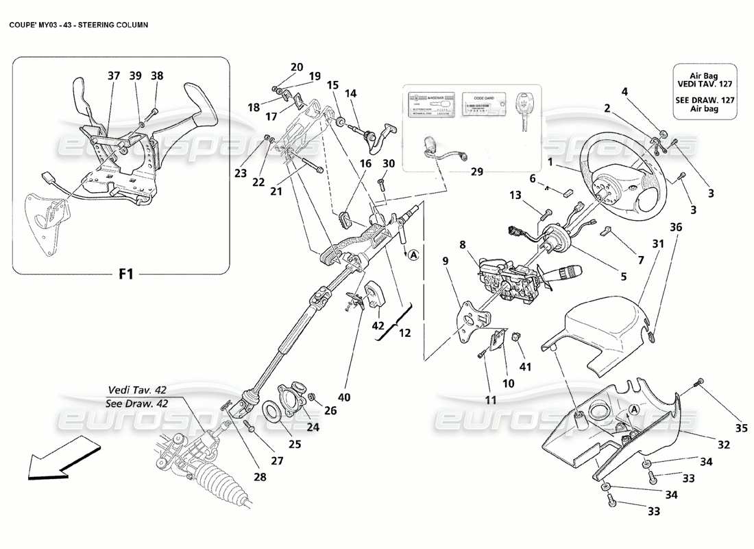 maserati 4200 spyder (2005) steering column part diagram