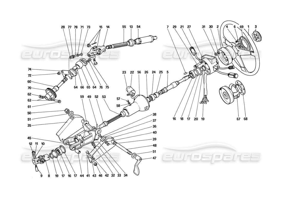 ferrari mondial 3.2 qv (1987) steering columm part diagram