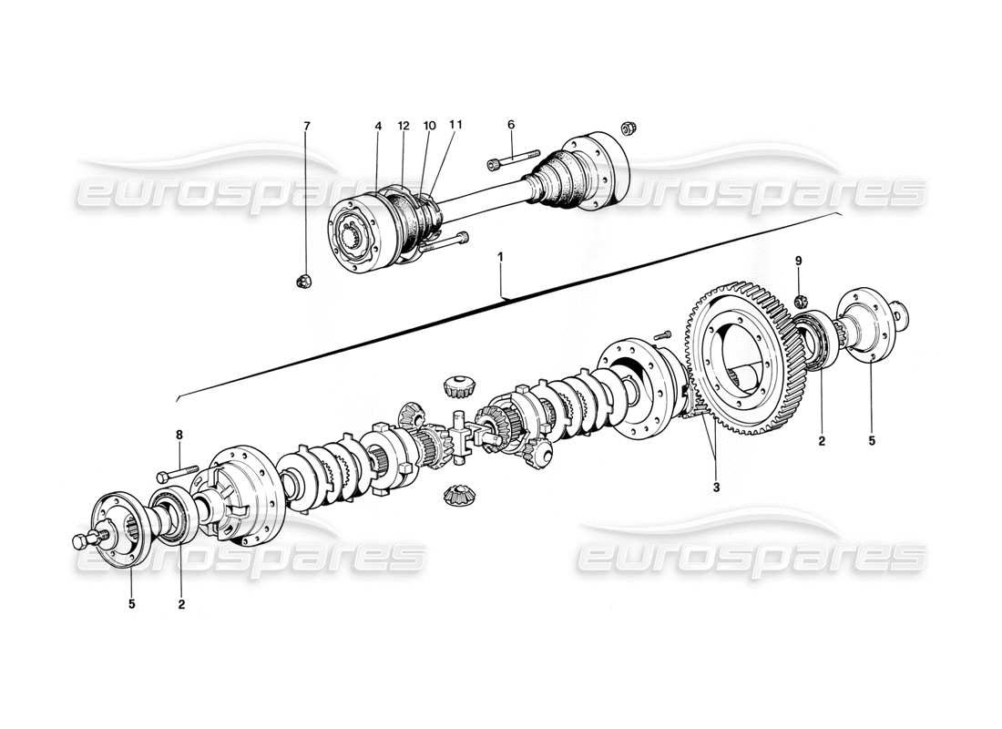 ferrari mondial 3.2 qv (1987) differential & axle shafts parts diagram