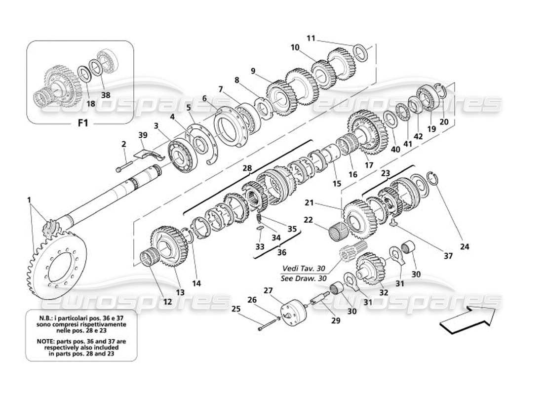 maserati 4200 coupe (2005) lay shaft gears parts diagram
