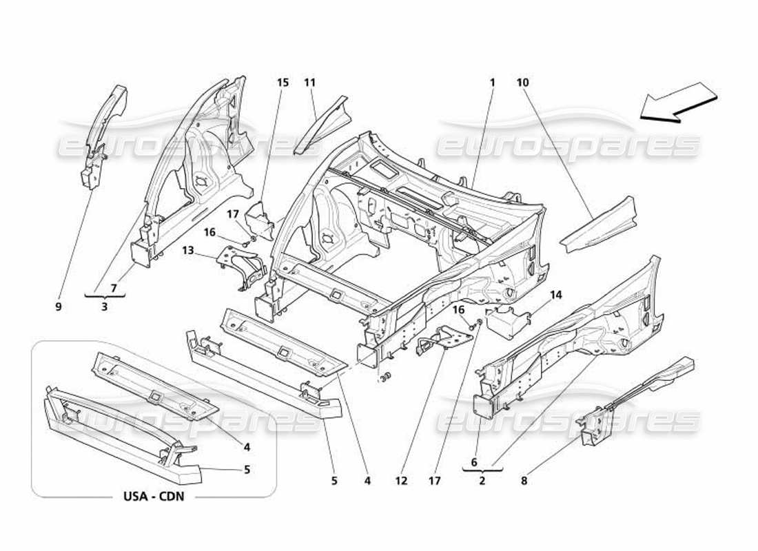 maserati 4200 coupe (2005) front structure parts diagram