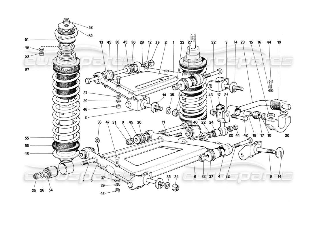 ferrari 412 (mechanical) rear suspension - levers and shock absorbers part diagram