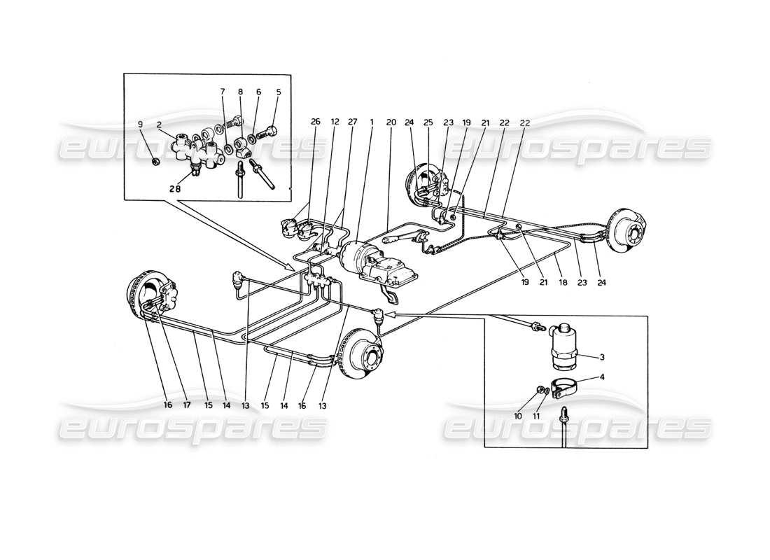ferrari 365 gt4 berlinetta boxer brake system part diagram
