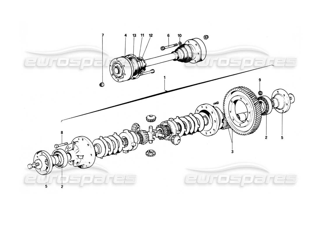 ferrari 208 turbo (1982) differential & axle shafts part diagram