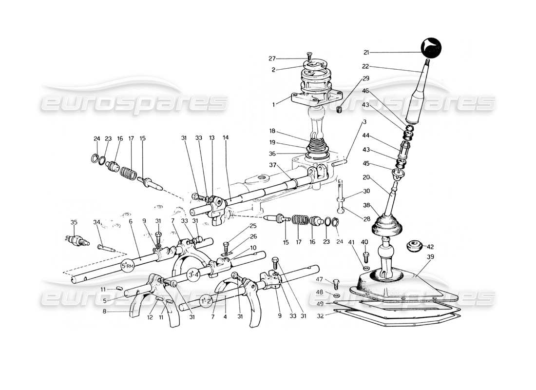 ferrari 400 gt (mechanical) inside abd outside gearbox controls (400 gt) parts diagram