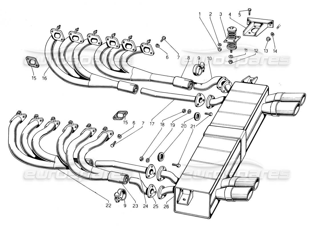 lamborghini countach 5000 qv (1985) exhaust pipes parts diagram