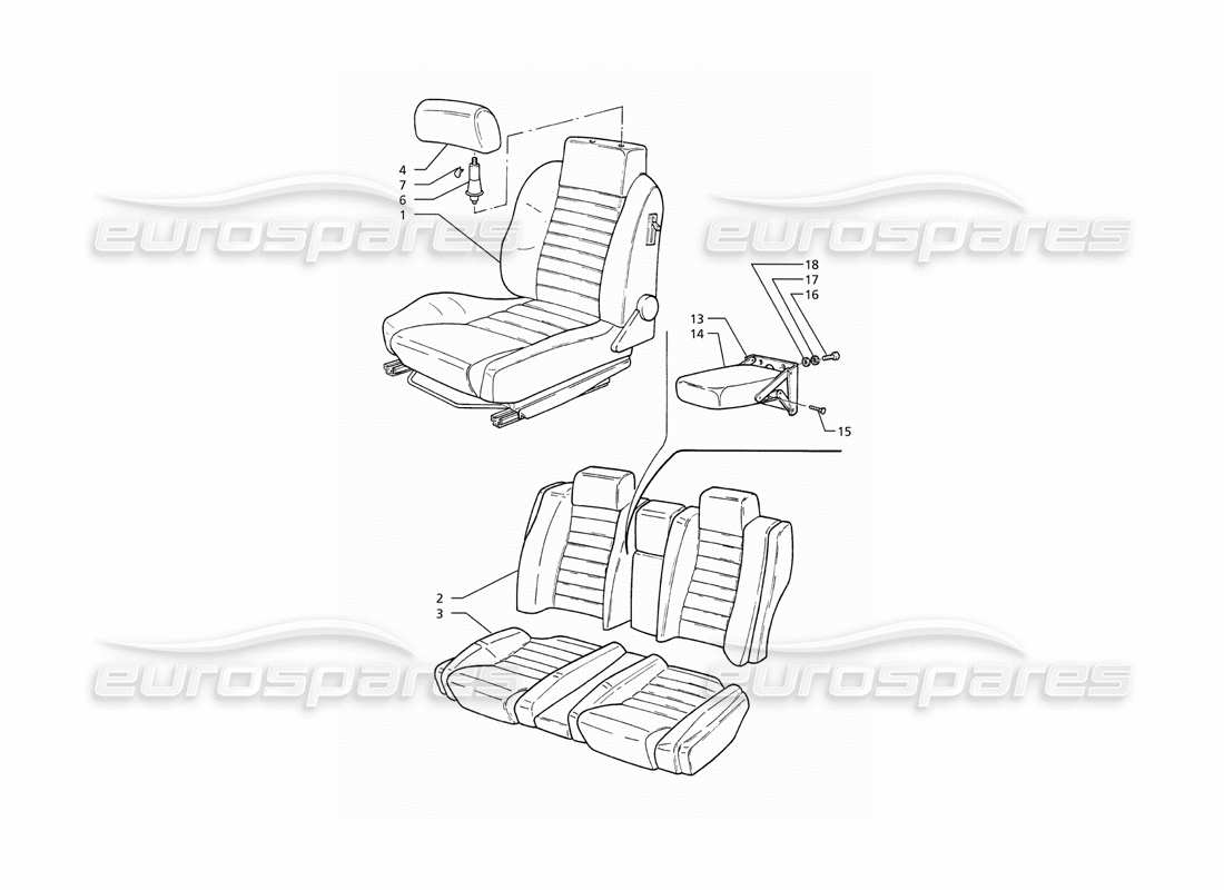 maserati ghibli 2.8 (abs) front and rear seats parts diagram