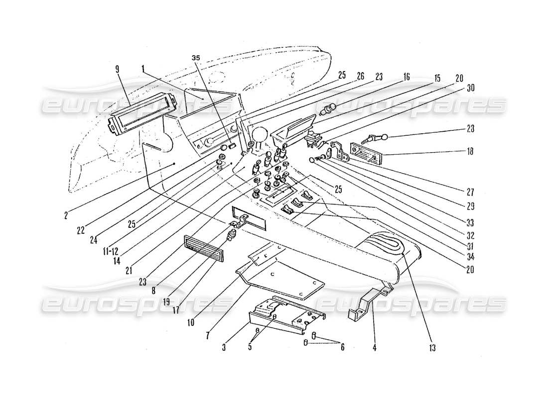 ferrari 365 gtc4 (coachwork) inner centre console switches part diagram